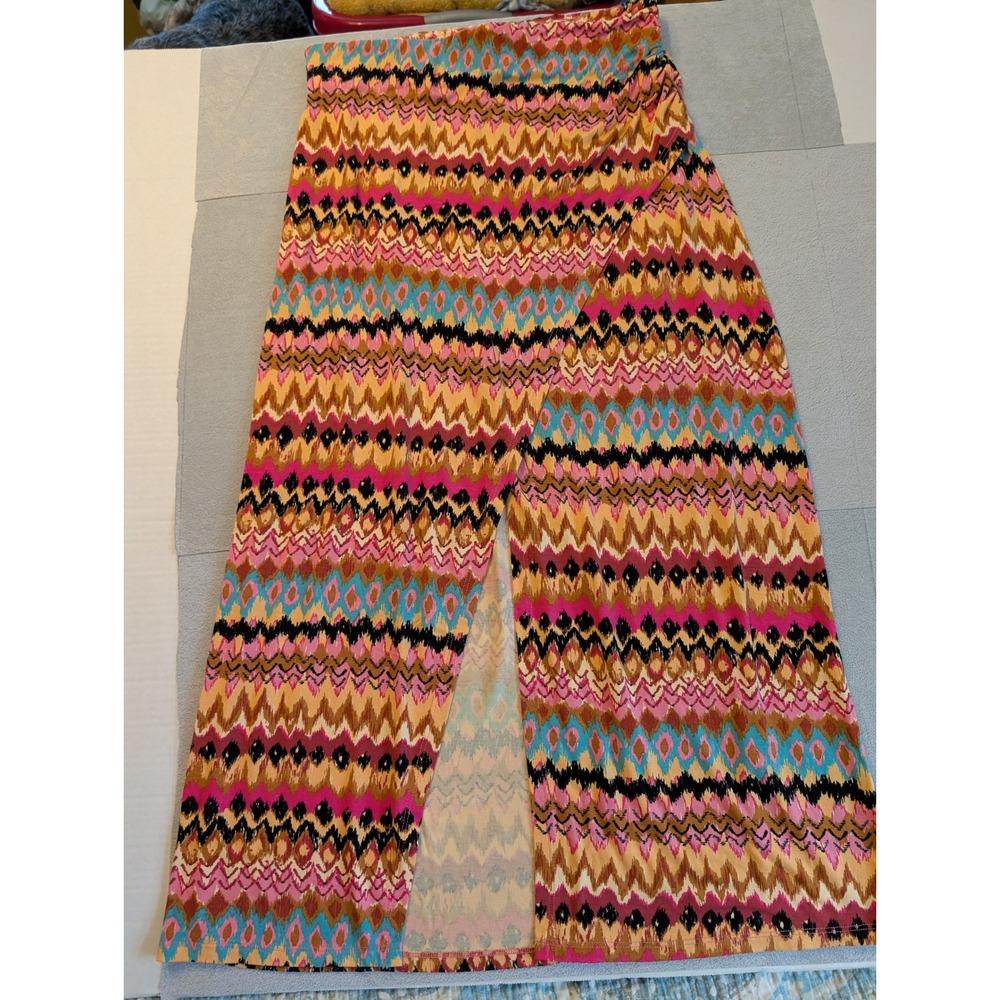 Boden Wrap Midi Skirt US 8R UK 12R Pink Ikat Print Stretch Jersey Faux Wrap